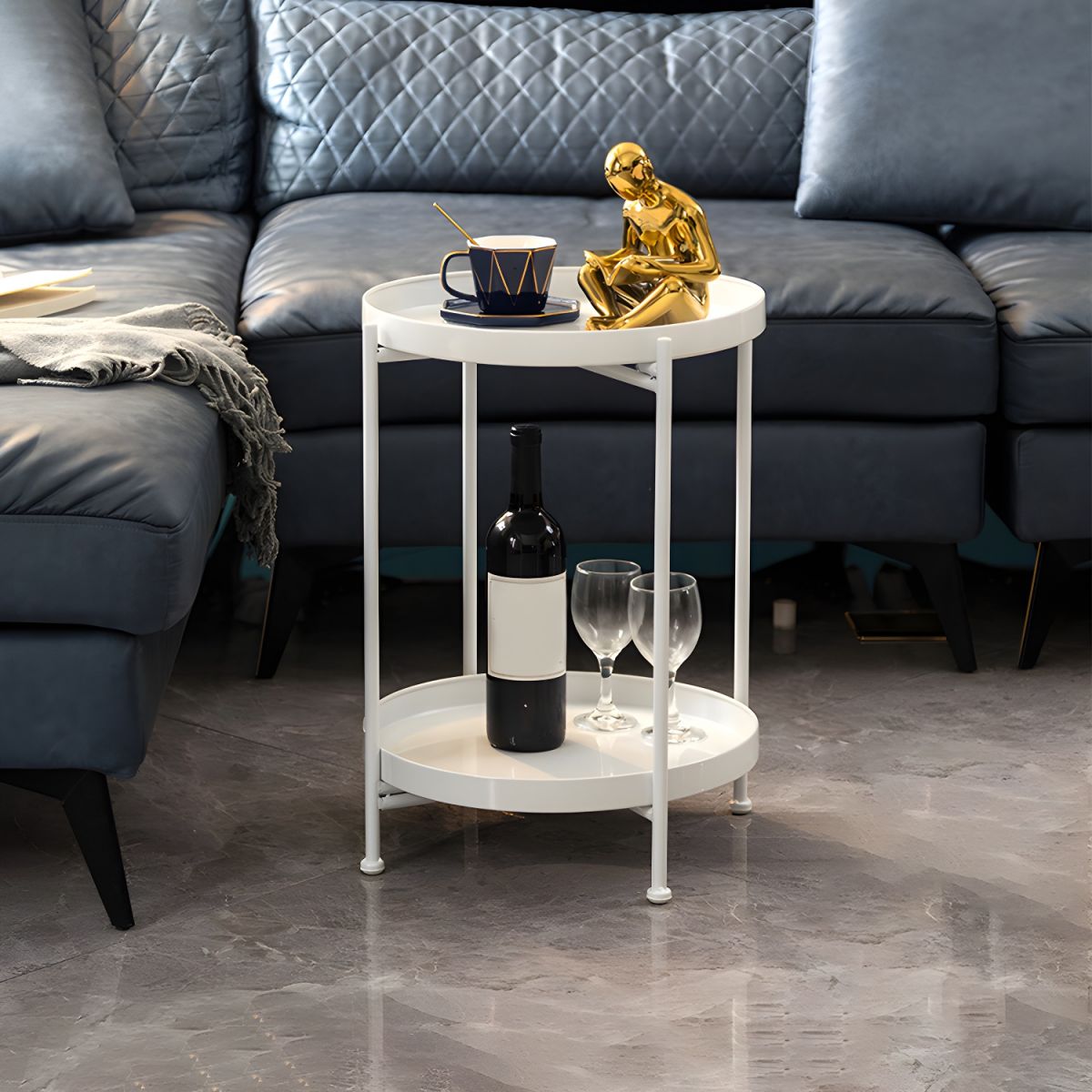 Mesa Lateral Auxiliar 2 Niveles Metalica 42x42x52cm Blanco