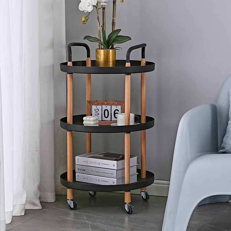 Carro Organizador De Cocina Con 3 Niveles Y Ruedas Negro