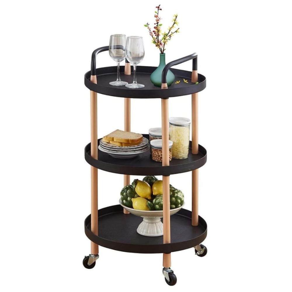 Carro Organizador De Cocina Con 3 Niveles Y Ruedas Negro