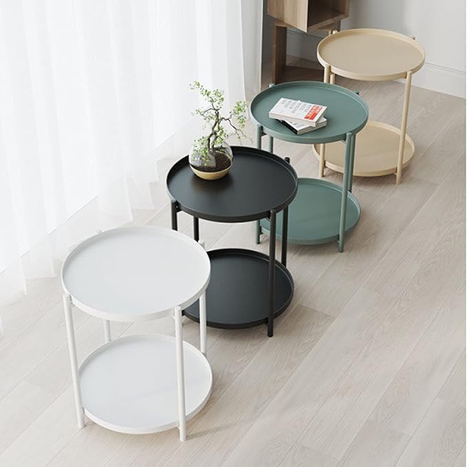 Mesa Lateral Auxiliar 2 Niveles Metalica 42x42x52cm Beige