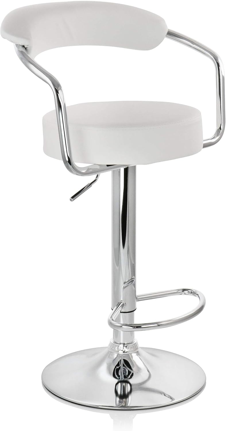 Pack 2 Taburetes Piso Bar Altura Regulable Con Respaldo Blanco