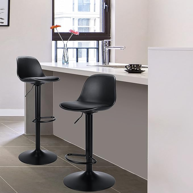 Pack 2 Taburetes Eames con Altura Regulable Base Negra para Cocina o Bar Negro
