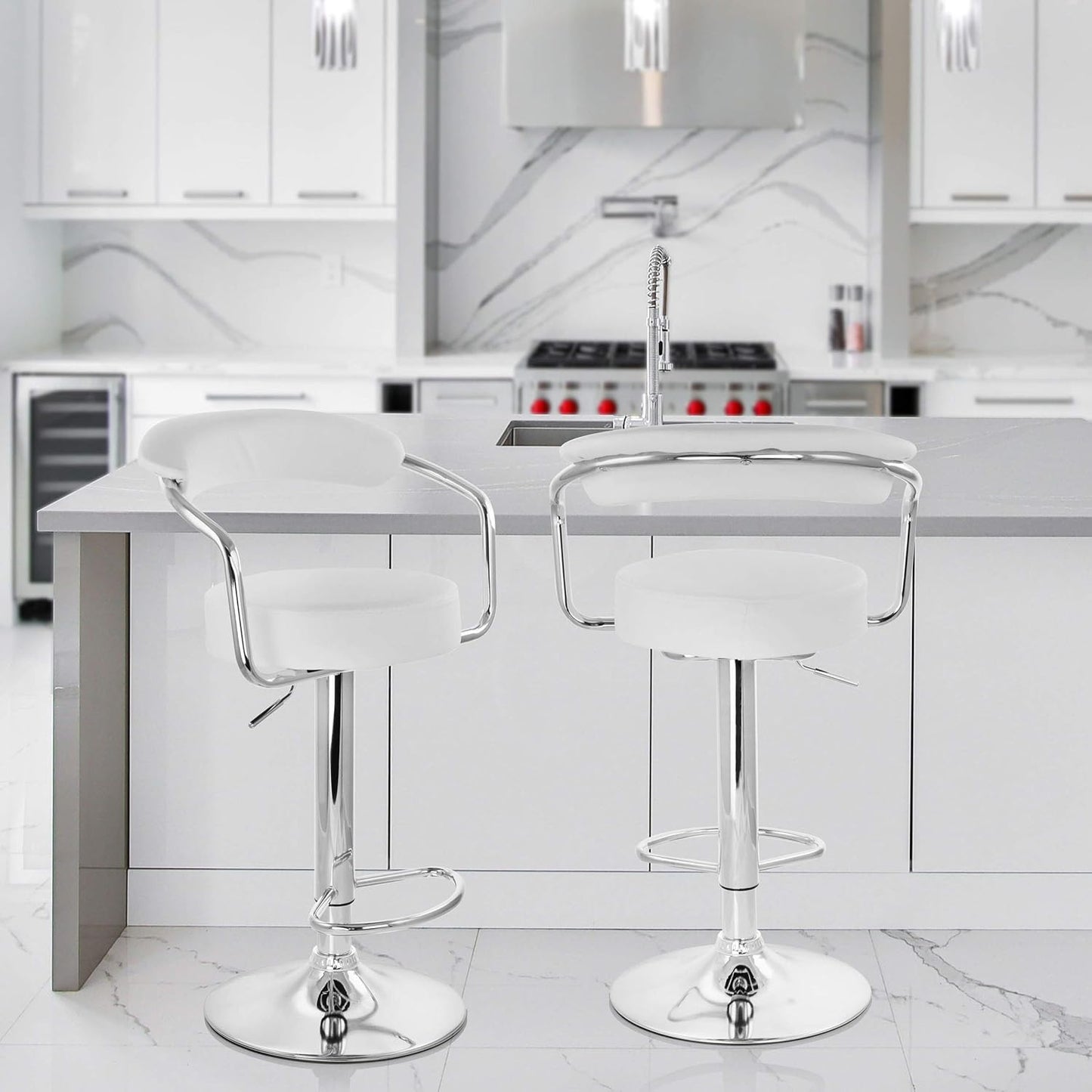 Pack 2 Taburetes Piso Bar Altura Regulable Con Respaldo Blanco