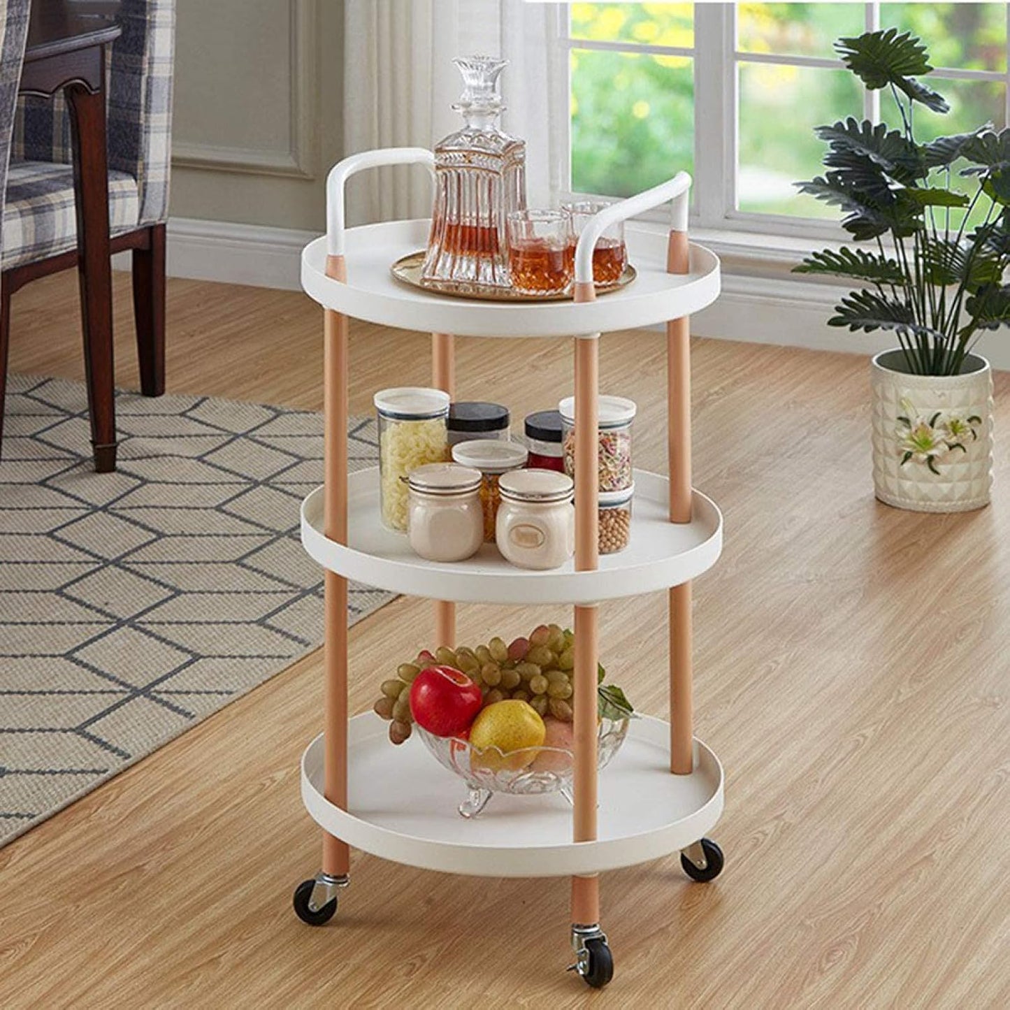 Carro Organizador De Cocina Con 3 Niveles Y Ruedas Blanco