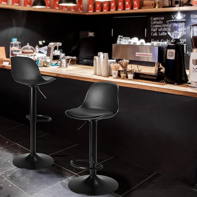 Taburete Eames con Altura Regulable Base Negra para Cocina o Bar Negro