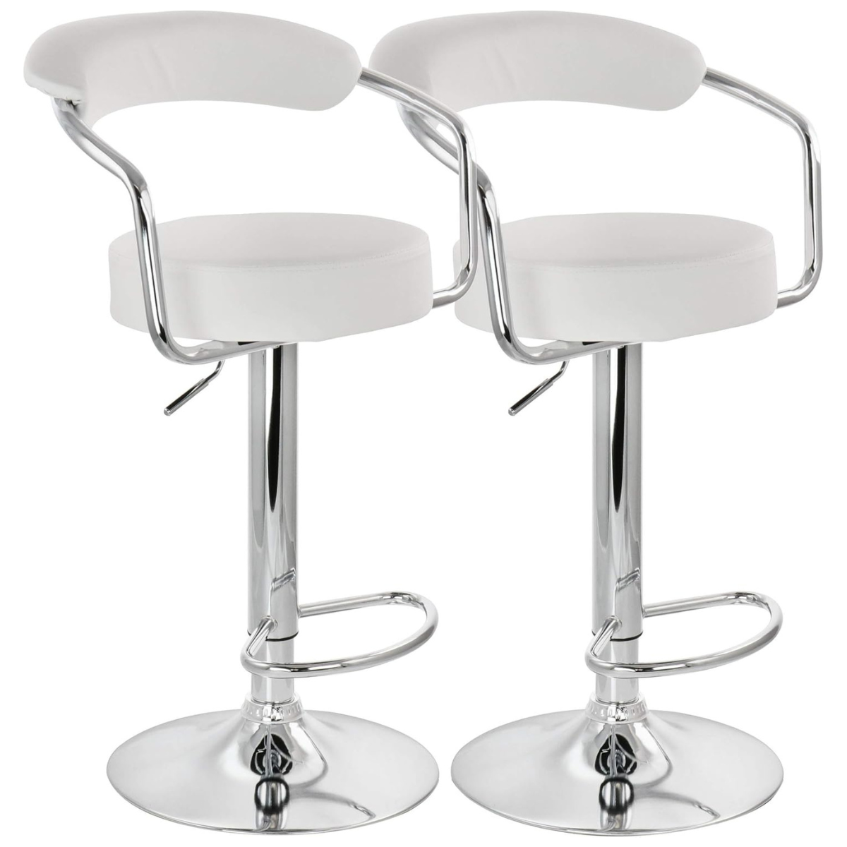Pack 2 Taburetes Piso Bar Altura Regulable Con Respaldo Blanco