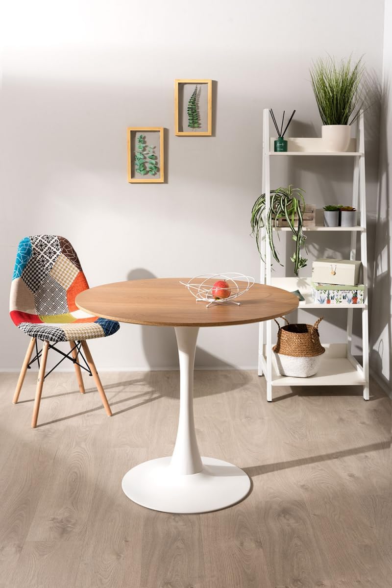 Mesa Comedor Redonda Tulip Wood 80cm Diametro Blanca