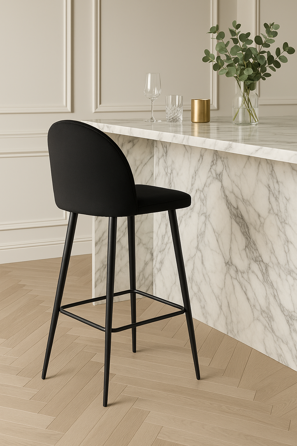 Piso de Bar Taburete Velvet 66cm Terciopelo Negro