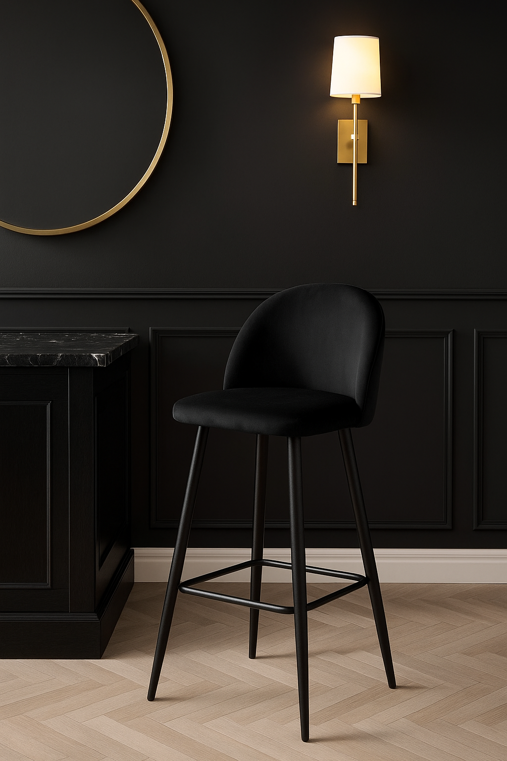 Piso de Bar Taburete Velvet 66cm Terciopelo Negro