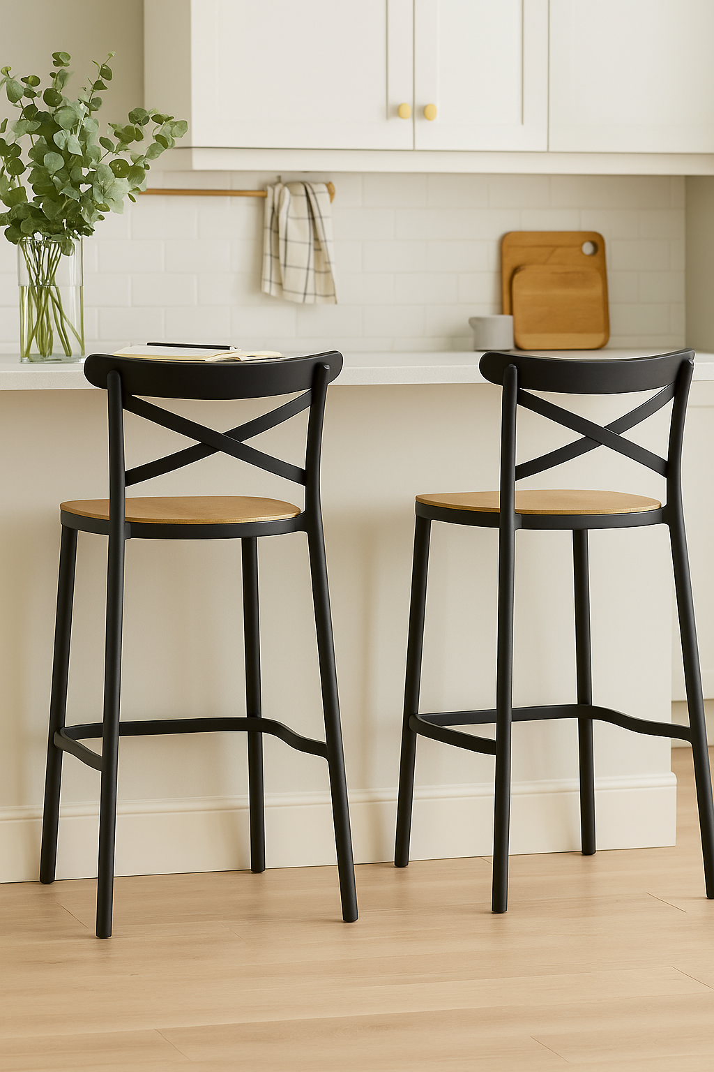 Pack 2 Taburetes Crossback Danubio Piso de Bar o Terraza 66cm Negros