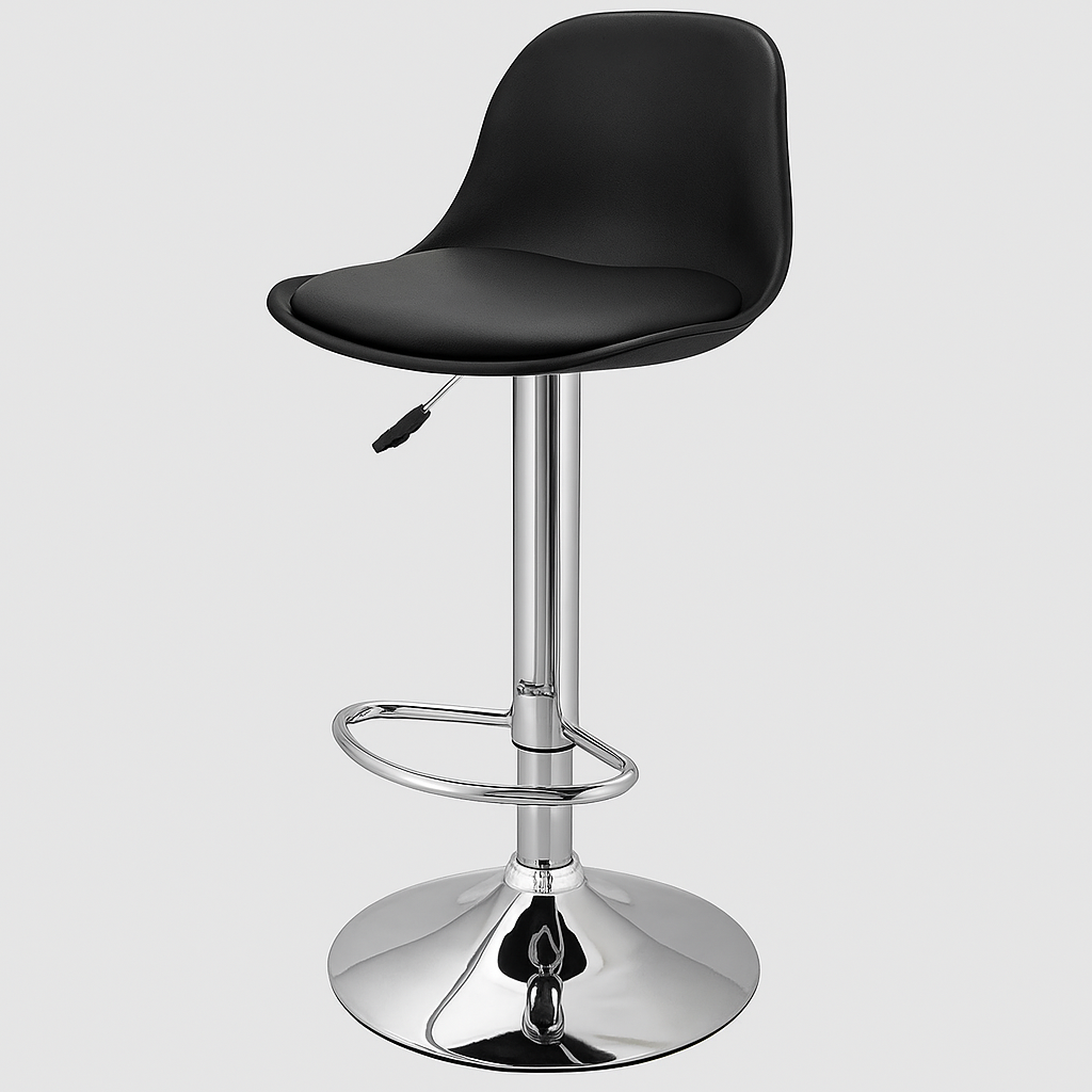 Pack 2 Taburetes Eames con Altura Regulable Base Cromada para Cocina o Bar Negro
