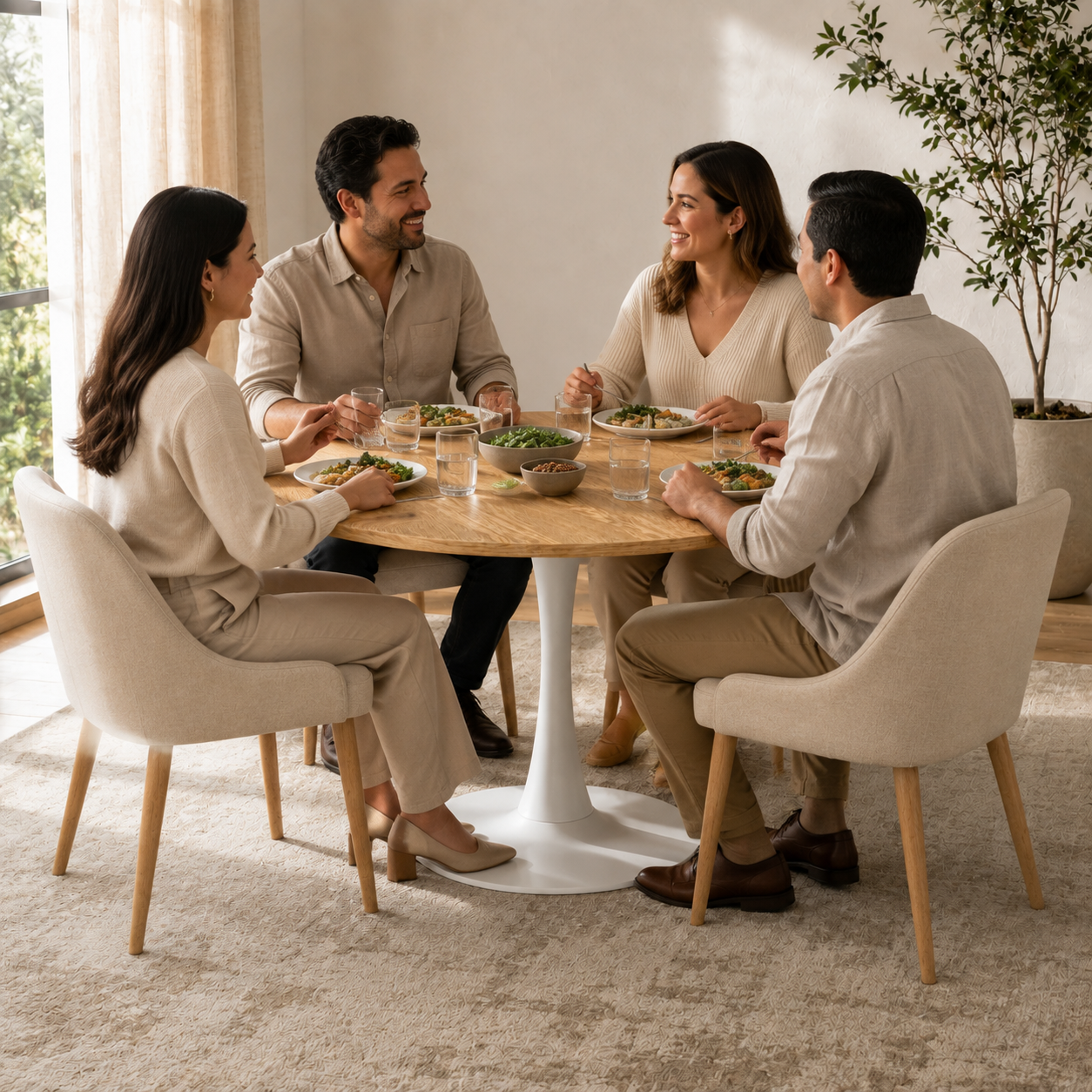 Mesa Comedor Redonda Tulip Wood 100cm Diametro Blanca