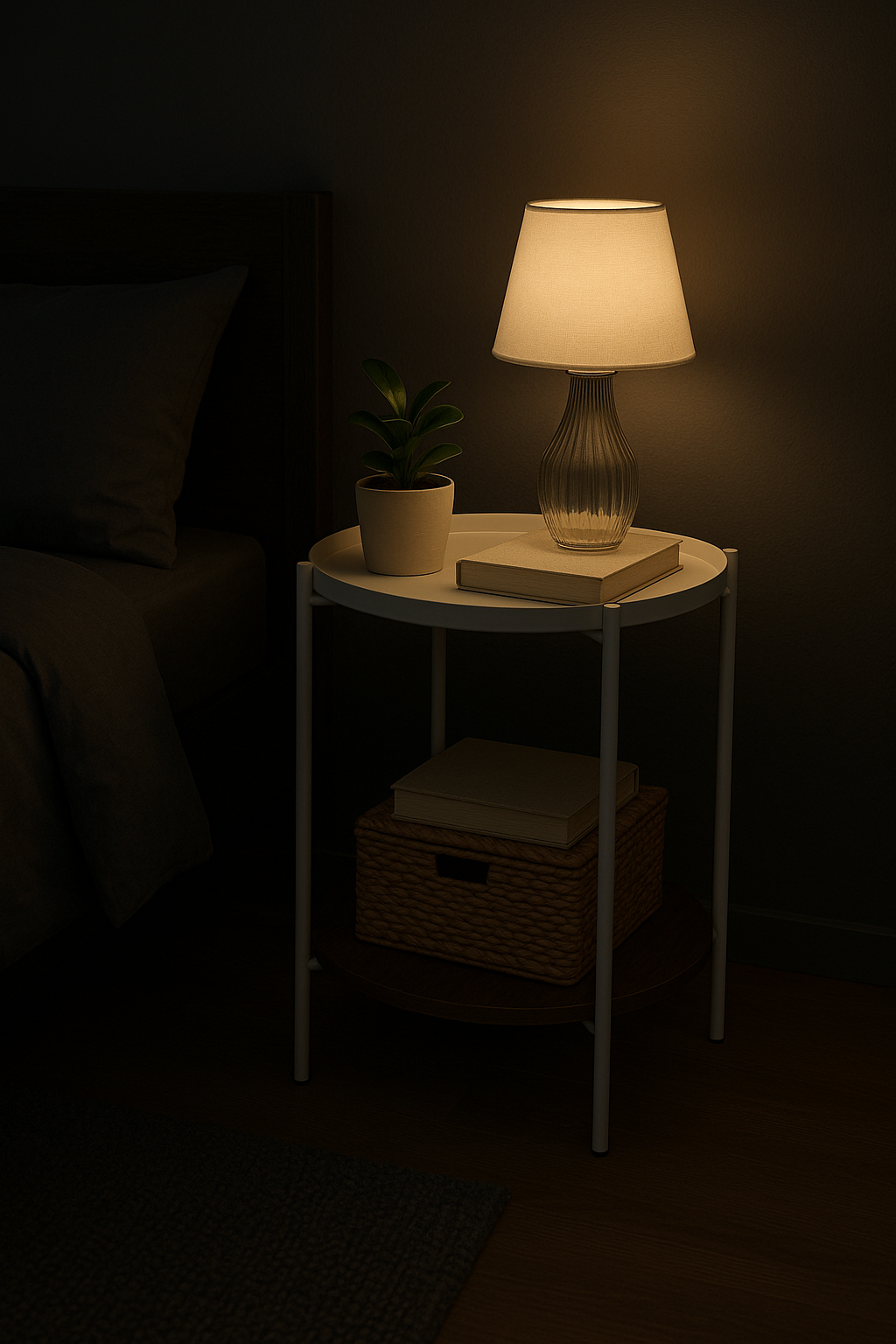 Mesa Lateral Auxiliar 2 Niveles Madera 42x42x52cm Blanco