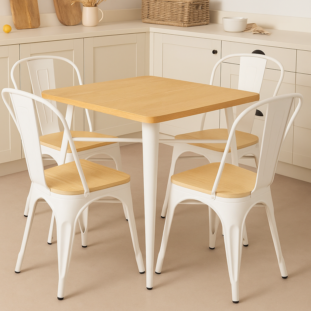 Mesa Comedor Tolix Madera Blanca 70x70x75cm