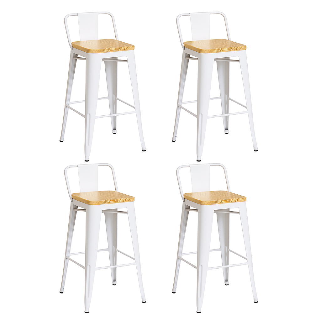 Pack 4 Taburetes Tolix Madera Blanco 66cm