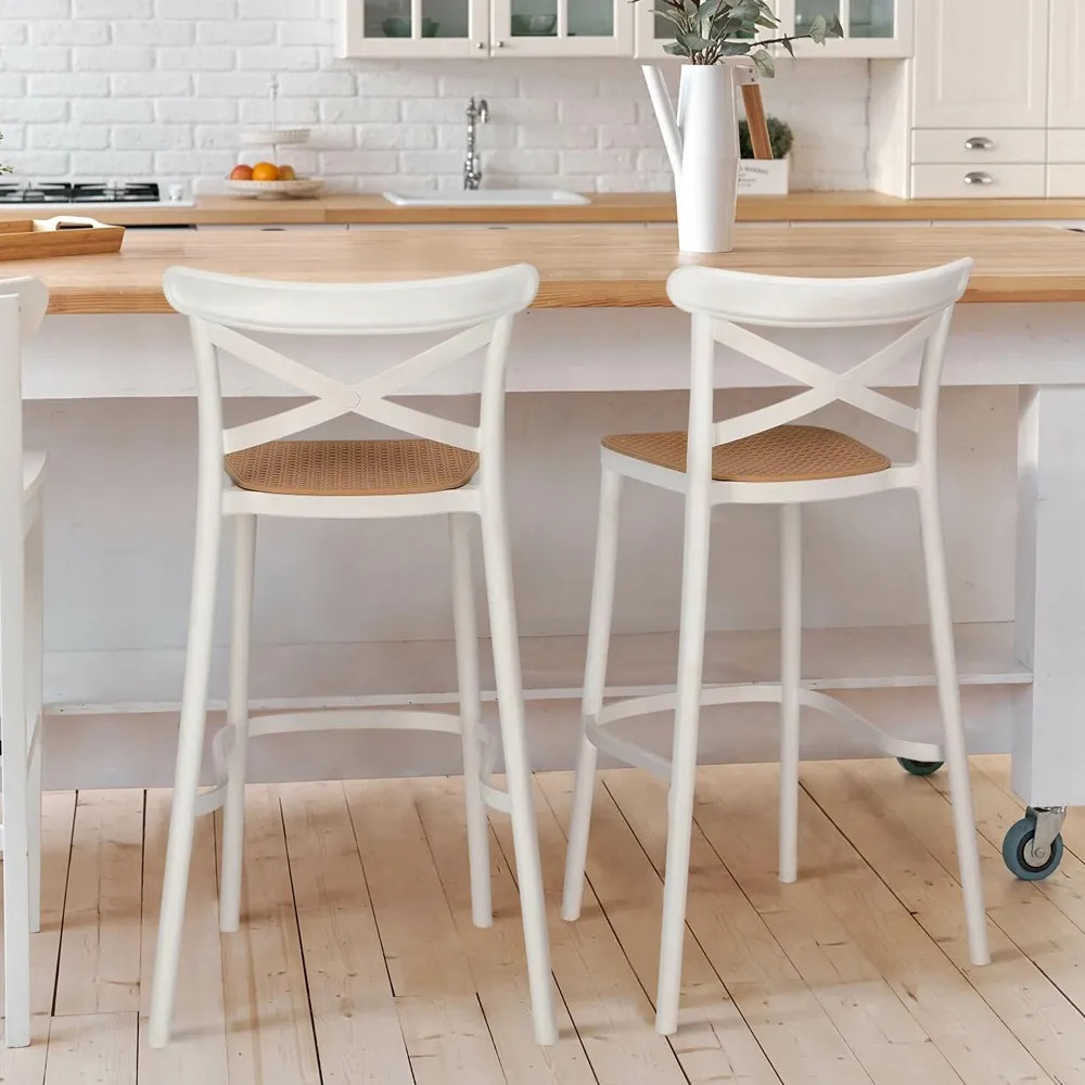 Taburete Crossback Danubio Piso de Bar o Terraza 66cm Blanco