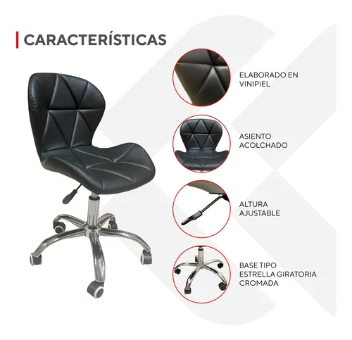 Silla De Escritorio Mariposa Radar Giratoria Acolchada Negra