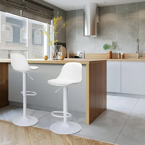 Taburete Eames con Altura Regulable Base Blanca para Cocina o Bar Blanco