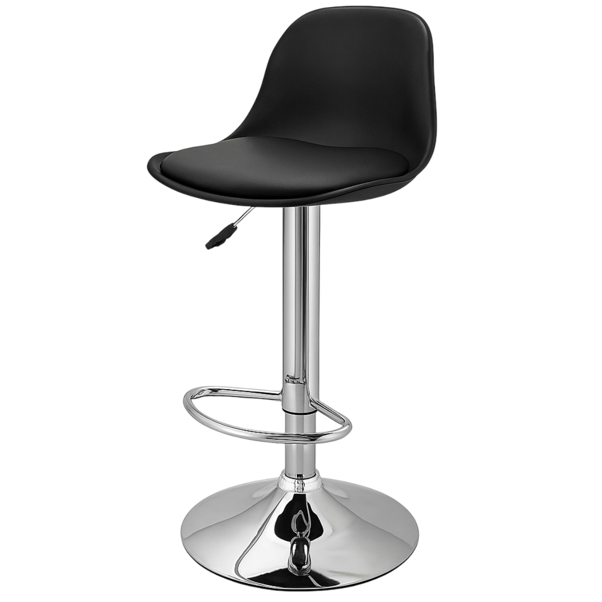 Taburete Eames con Altura Regulable Base Cromada para Cocina o Bar Negro