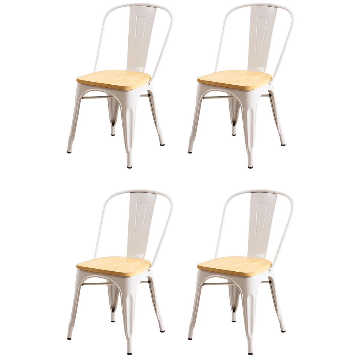 Pack 4 Sillas Tolix con Asiento de Madera Blancas