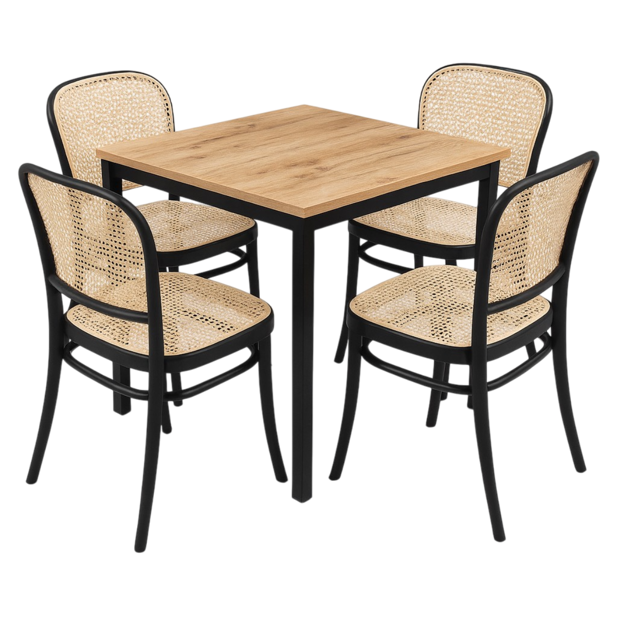 Combo Restaurante Mesa 60x60 y 4 Sillas Lombardía Negras