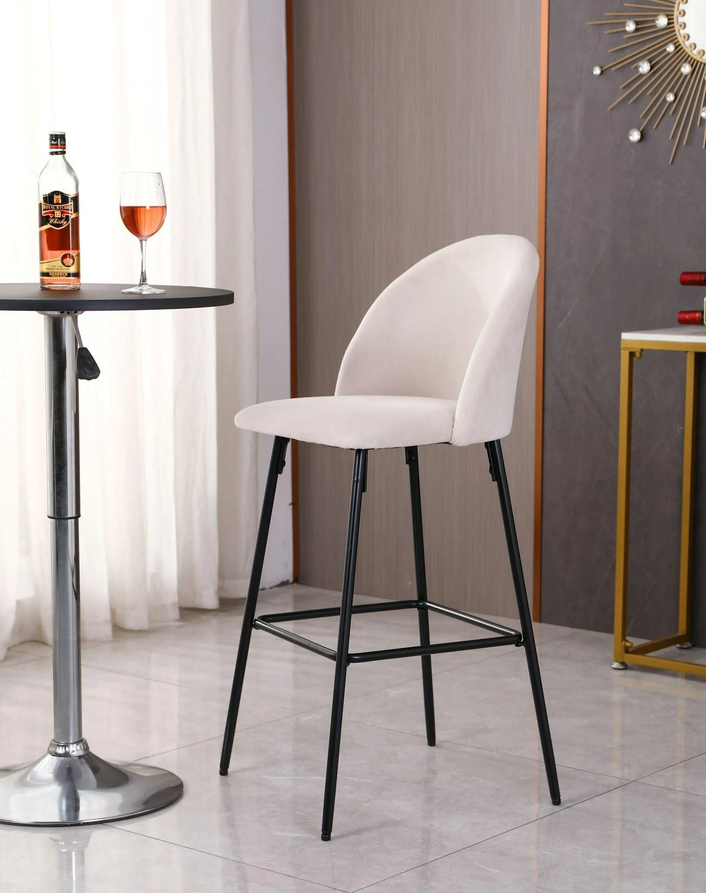 Piso de Bar Taburete Velvet 66cm Terciopelo Blanco