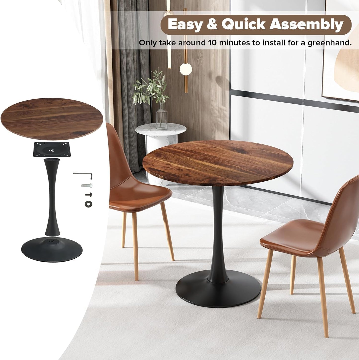 Mesa Comedor Redonda Tulip Wood 80cm Diametro Negra