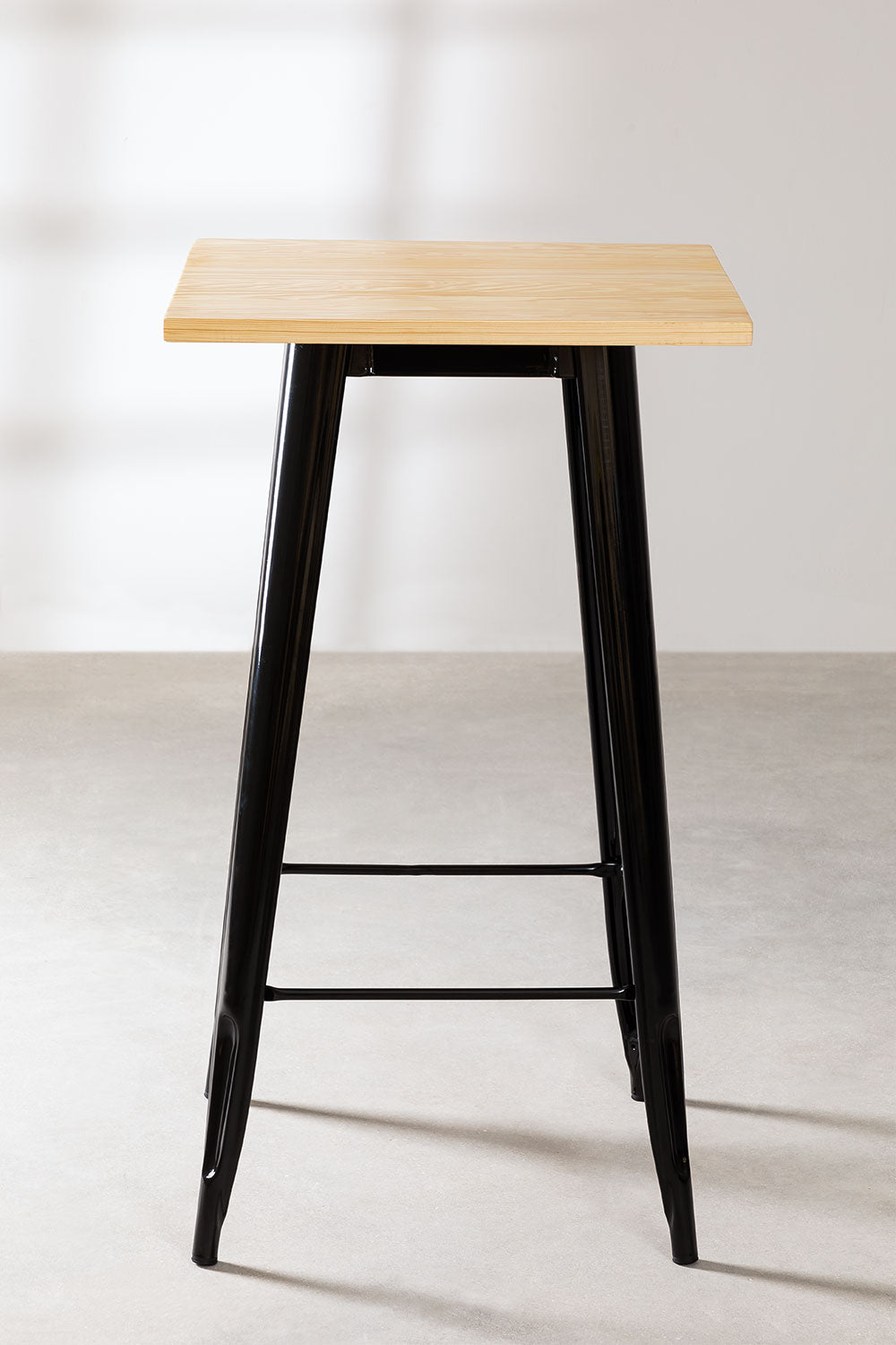 Mesa de Bar Tolix Negra con Cubierta de Madera 60x60x105