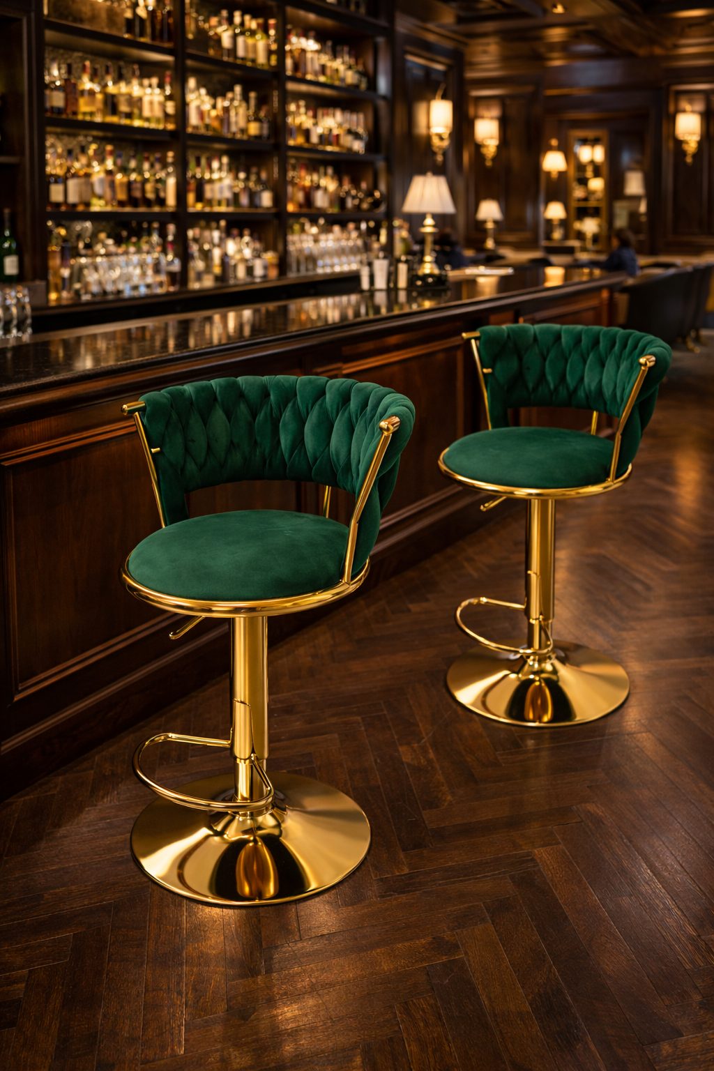 Taburete Queen Terciopelo Ajustable Verde