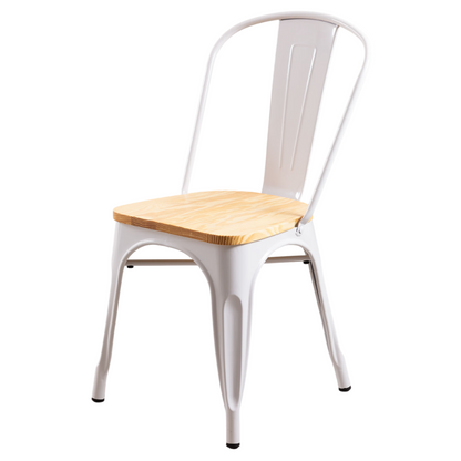 Silla Tolix con Asiento de Madera Blanca