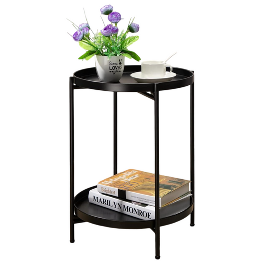 Mesa Lateral Auxiliar 2 Niveles Metalica 42x42x52cm Negro
