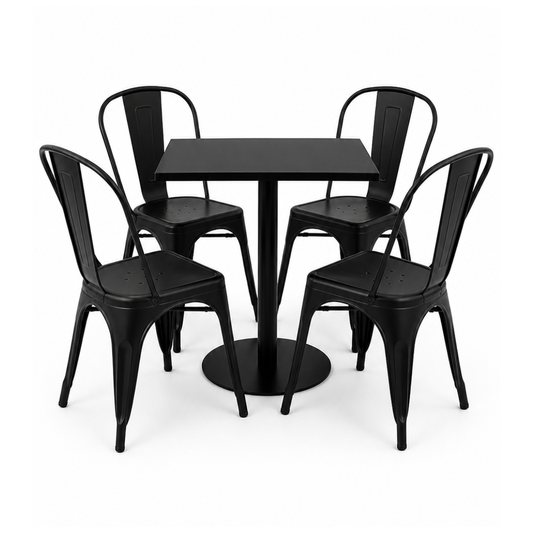 Comedor Mesa Tolix Clásica 70x70 Metalica Negro y 4 Sillas Tolix Clasicas