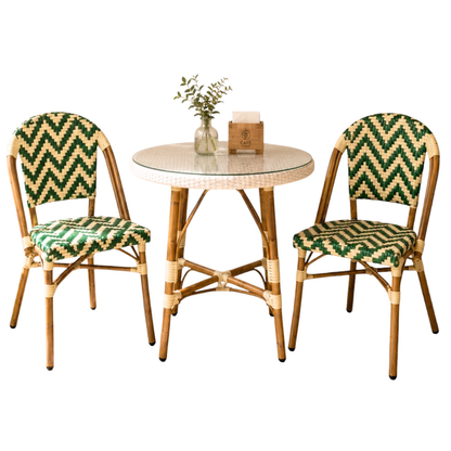 Comedor Parisino para Restaurante y Cafetería – Mesa Redonda 70 cm y 2 Sillas Verde