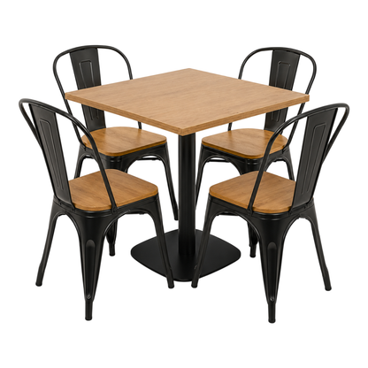 Comedor Mesa Tolix Madera 70x70 y 4 Sillas Tolix Madera