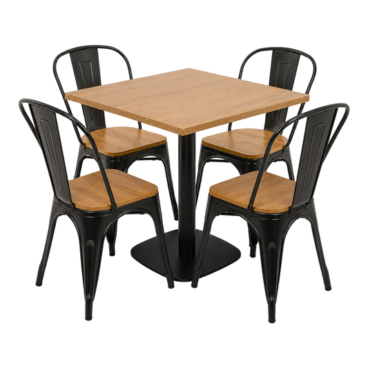 Comedor Mesa Tolix Madera 70x70 y 4 Sillas Tolix Madera