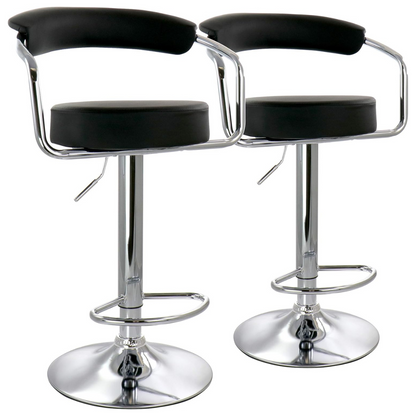 Pack 2 Taburetes Piso Bar Altura Regulable Con Respaldo Negro