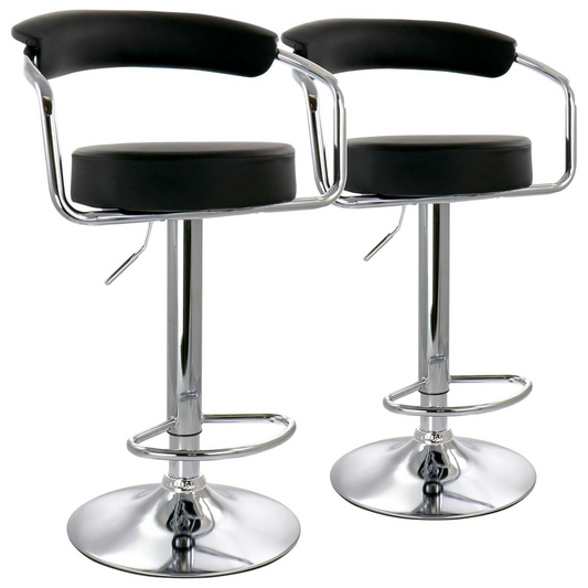 Pack 2 Taburetes Piso Bar Altura Regulable Con Respaldo Negro