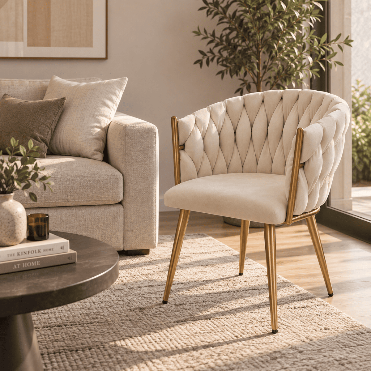 Butaca Sitial Queen Fijo de Terciopelo Beige