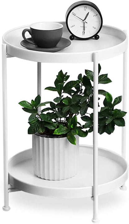 Mesa Lateral Auxiliar 2 Niveles Metalica 42x42x52cm Blanco