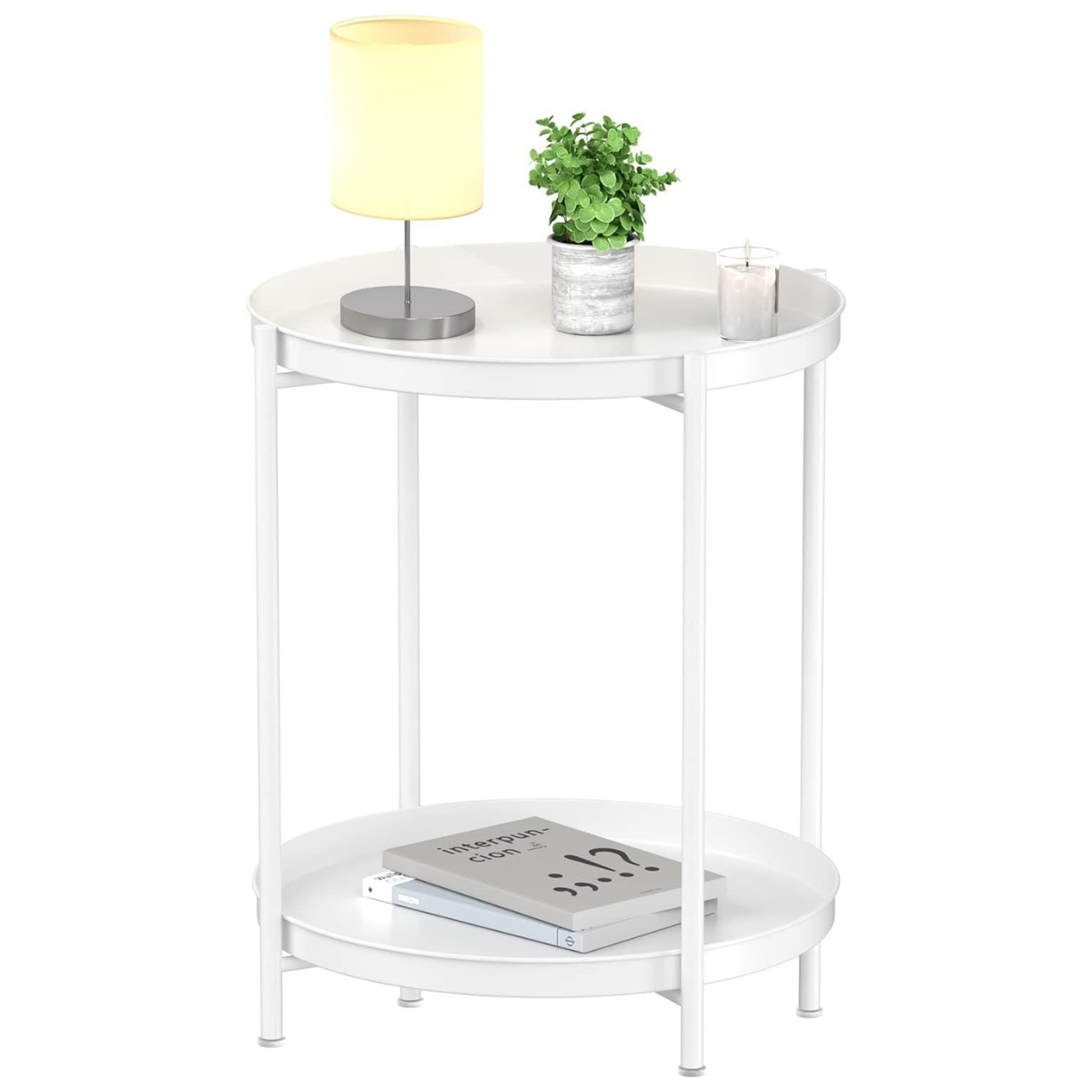 Mesa Lateral Auxiliar 2 Niveles Metalica 42x42x52cm Blanco