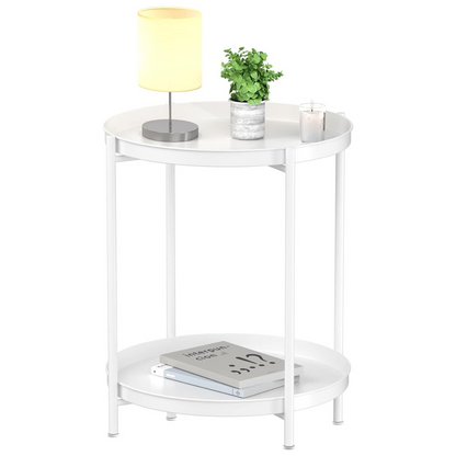 Mesa Lateral Auxiliar 2 Niveles Metalica 42x42x52cm Blanco