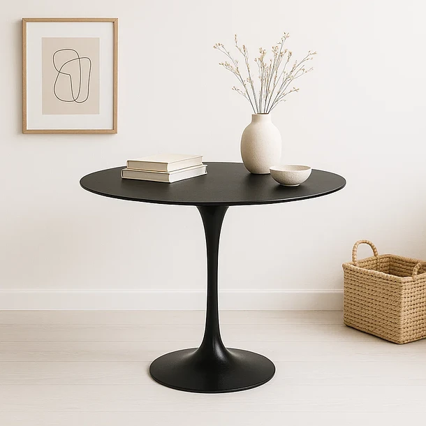 Mesa Comedor Redonda Tulip Clasica 80cm Diametro Negra