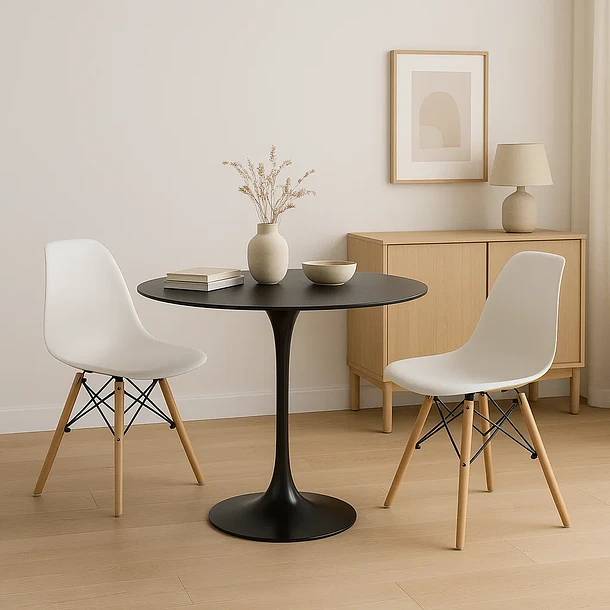 Mesa Comedor Redonda Tulip Clasica 80cm Diametro Negra