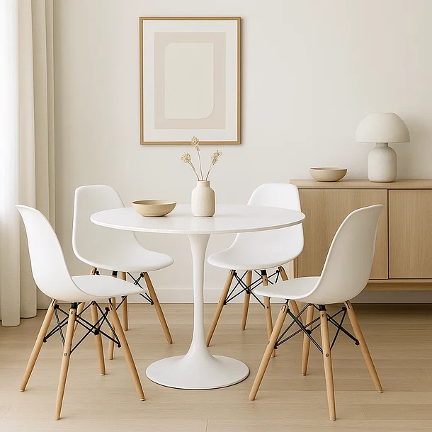 Mesa Comedor Redonda Tulip Clasica 100cm Diametro Blanca