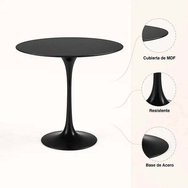 Mesa Comedor Redonda Tulip Clasica 80cm Diametro Negra