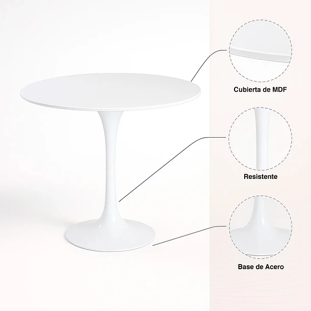 Mesa Comedor Redonda Tulip Clasica 100cm Diametro Blanca