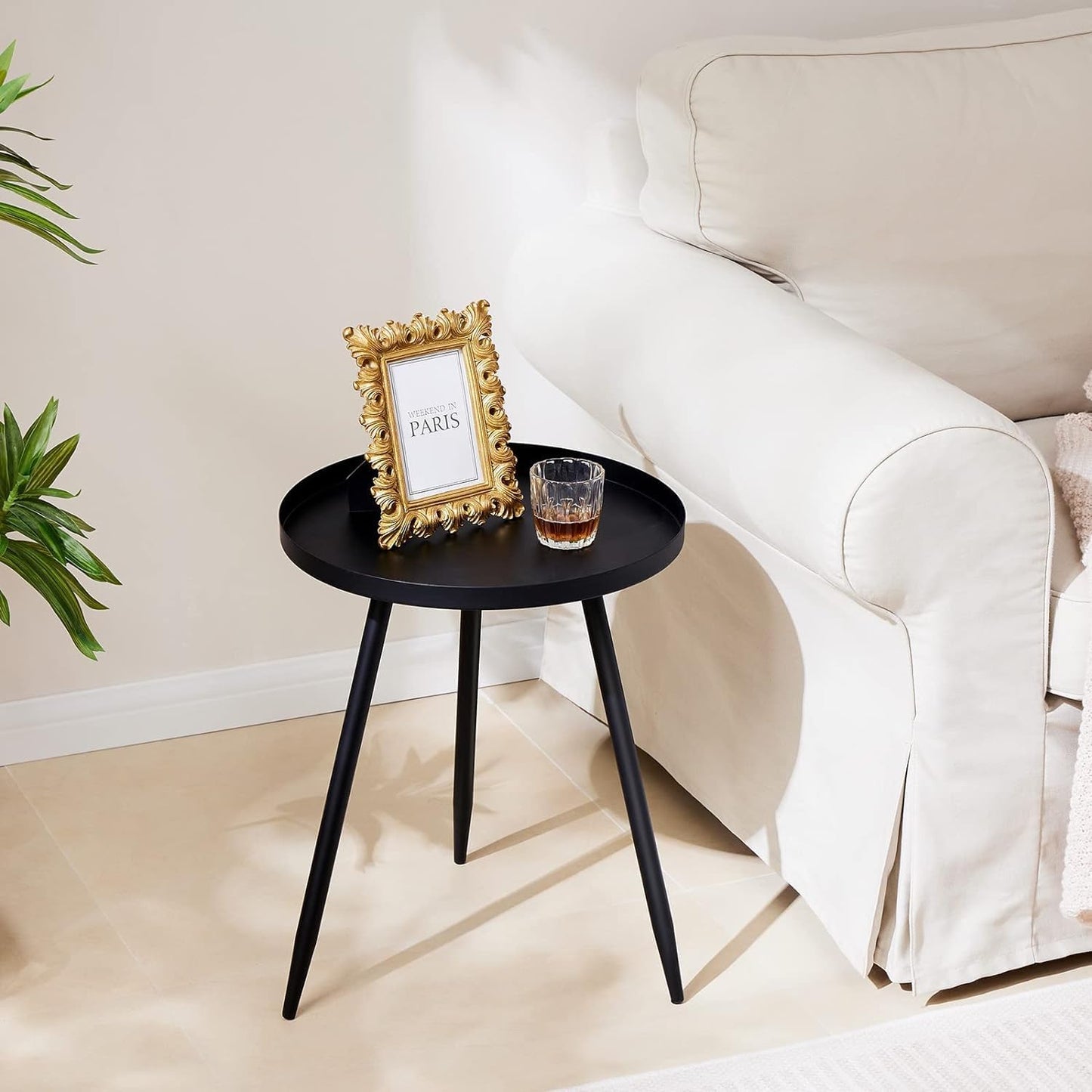 Mesa Lateral Auxiliar Centro Metalica Redonda 42x42x45cm Negro