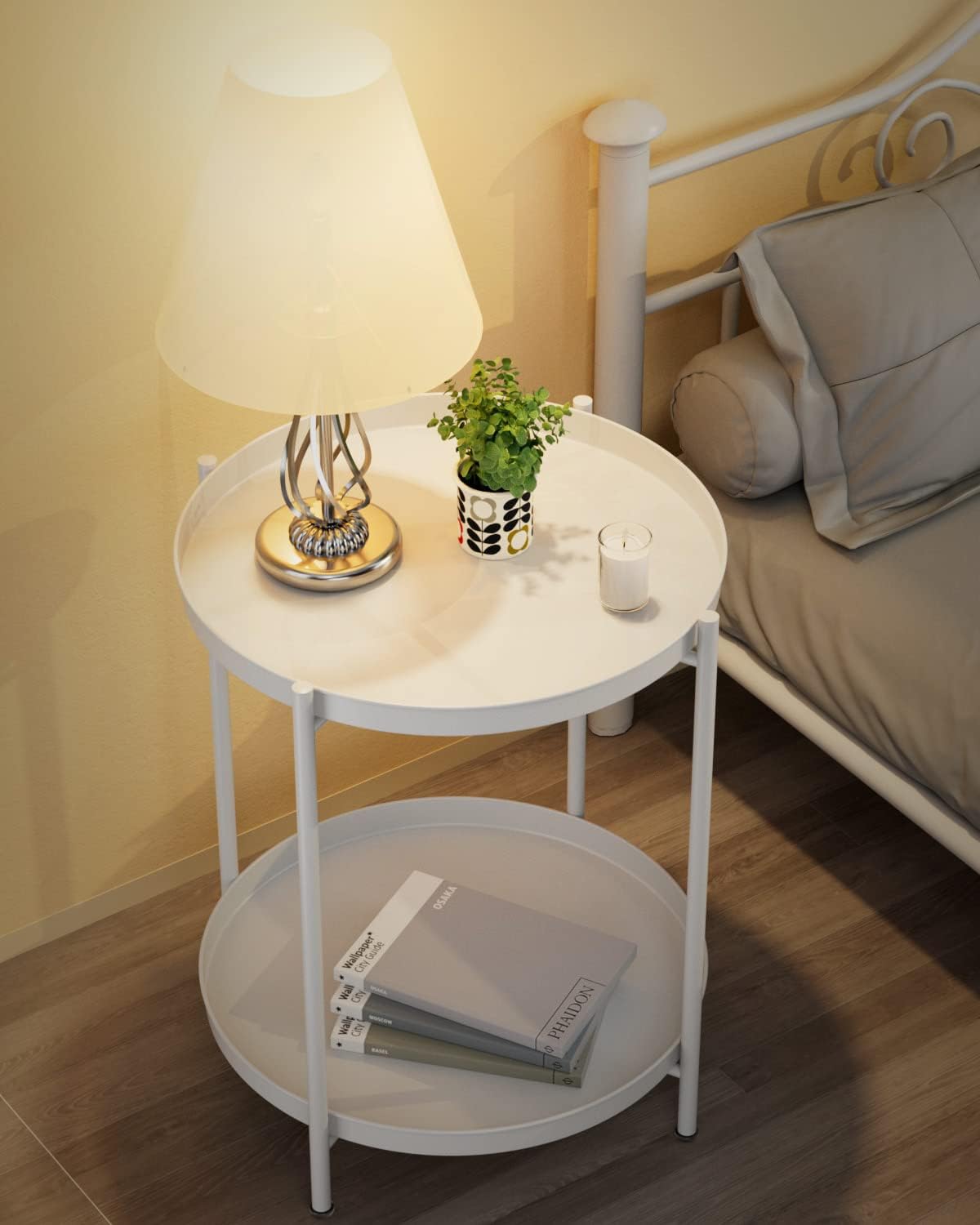 Mesa Lateral Auxiliar 2 Niveles Metalica 42x42x52cm Blanco