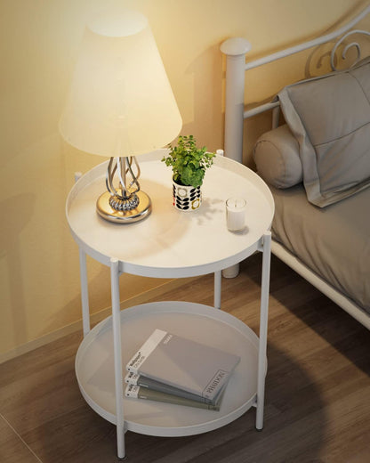 Mesa Lateral Auxiliar 2 Niveles Metalica 42x42x52cm Blanco