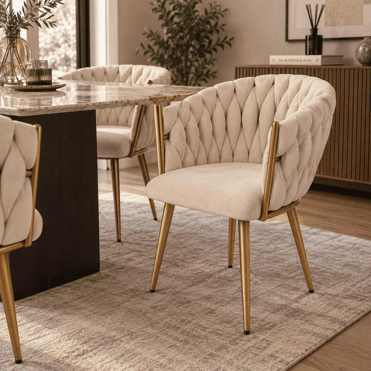 Butaca Sitial Queen Fijo de Terciopelo Beige